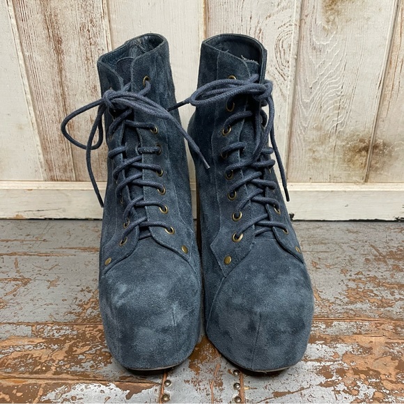 Jeffery Campbell Lita Blue Suede Lace Up Platforms - Picture 3 of 15